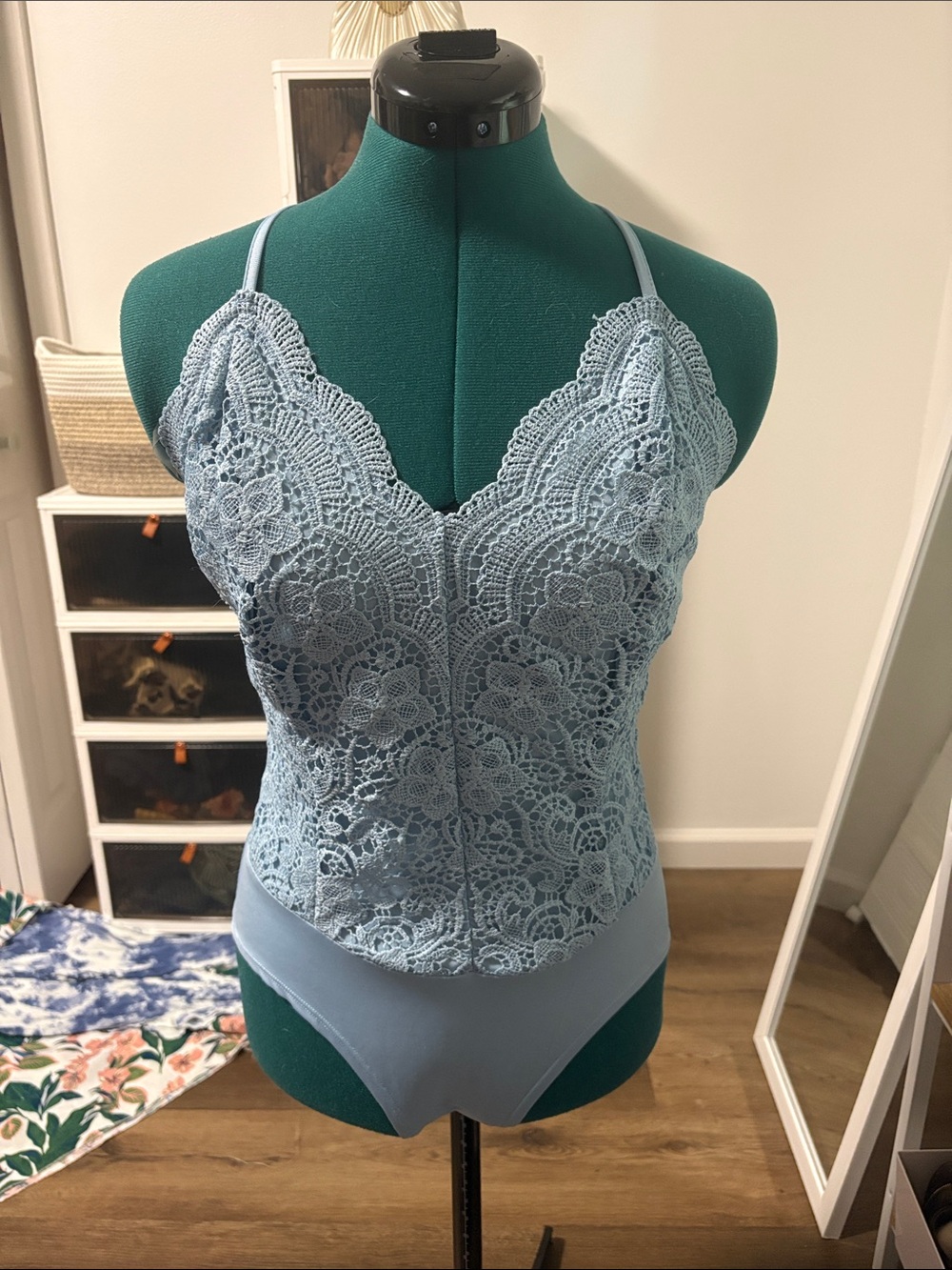 Polly & Esther Light Blue Lace Bodysuit